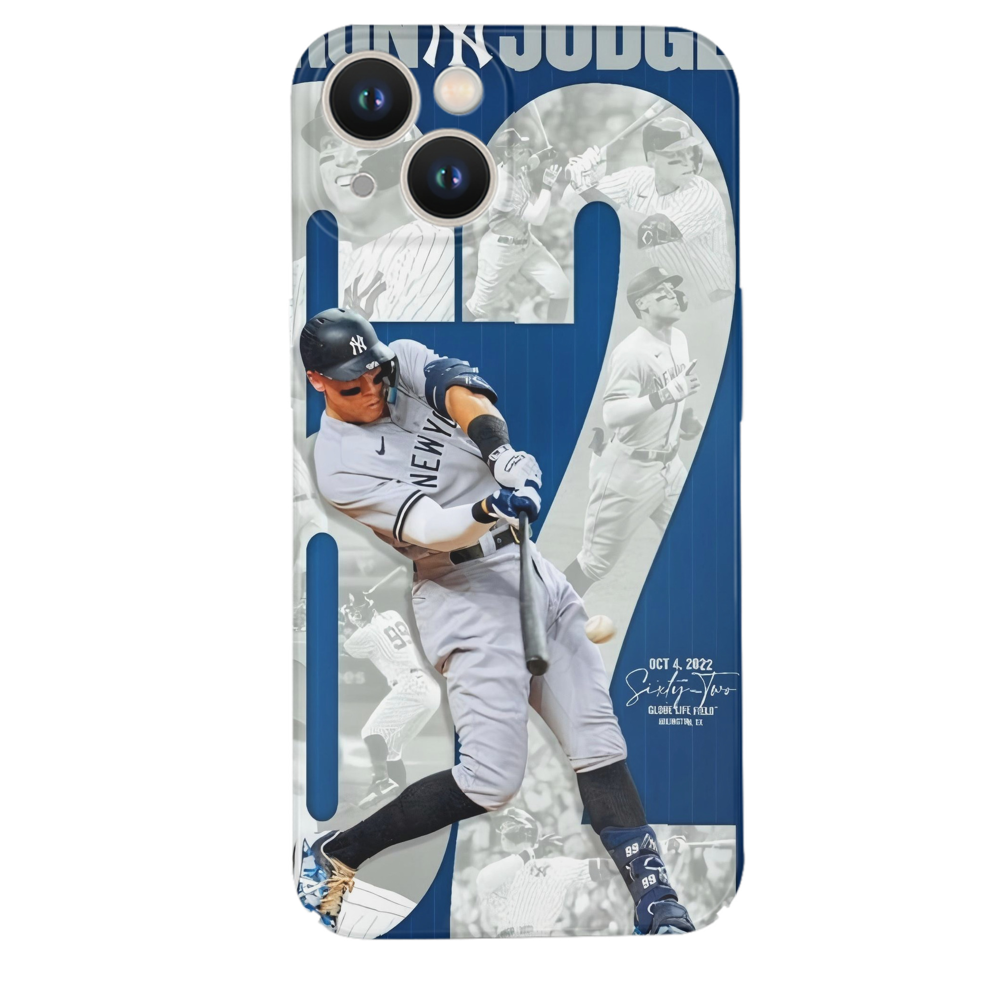 Aaron Judge AL Single Season 62  Home Run Record IPhone 14 Series Full-Cover Hard Case – Shockproof With Raised Camera Protection – Precise Cutouts, Wireless Charging Compatible – Durable, Anti-Yellowing, Easy To Clean